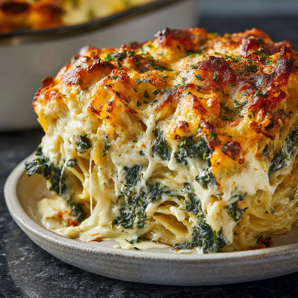 Nudelauflauf mit Spinat und Feta