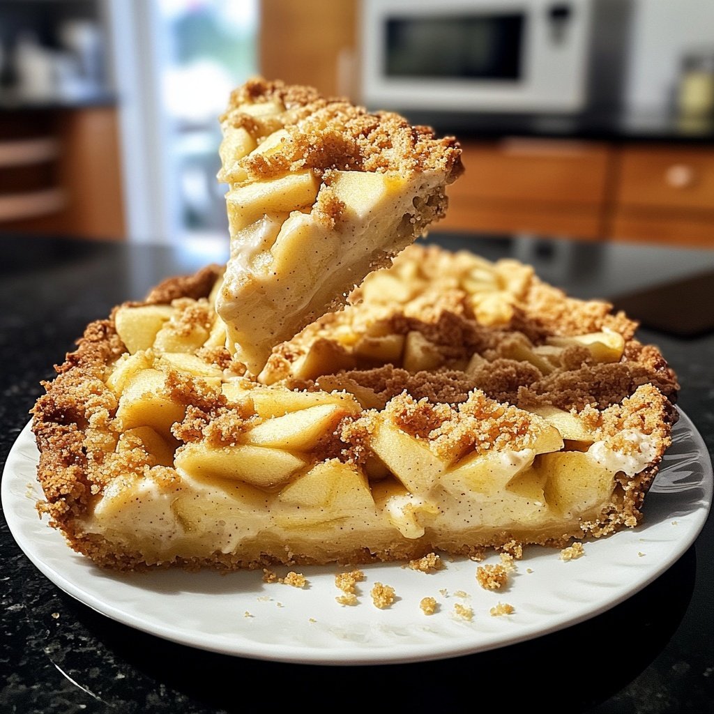 Traditioneller Apfelkuchen mit Pudding und Zimtstreuseln